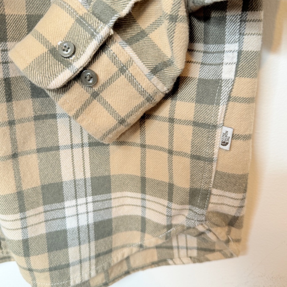 North Face Arroyo Cotton Plaid Flannel‎ Button Down Shirt Olive Green Tan Large - Picture 4 of 7